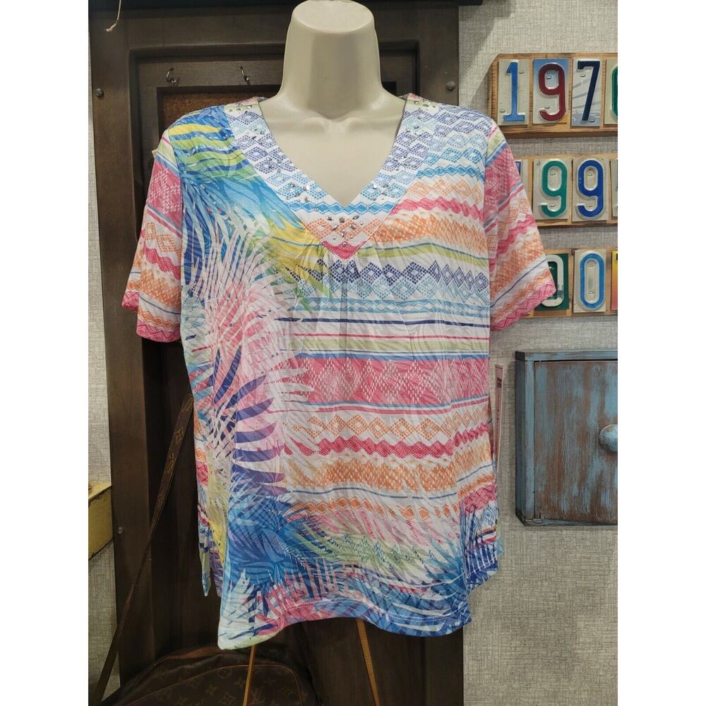 NEW ALFRED DUNNER‎ SZ PS petite 🌈 top short Sleeve Embellished $54 00009